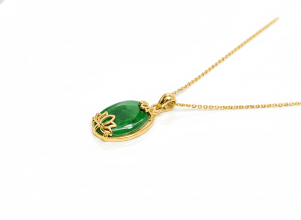 Mặt dây Hoa Sen Vàng 14K Cẩm thạch thiên nhiên | Jade Lotus Gold Pendant | AME Jewellery