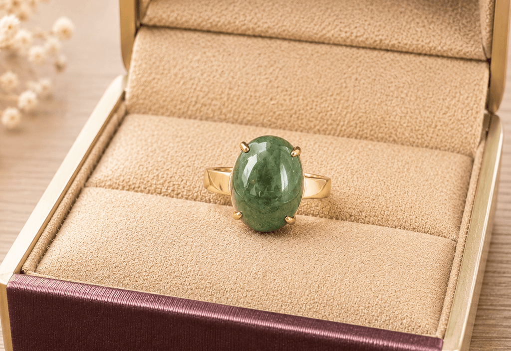 oval cabochon Jade Ring in 14K Yellow Gold by AME Jewellery. 