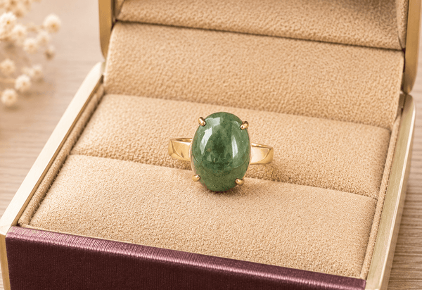 oval cabochon Jade Ring in 14K Yellow Gold by AME Jewellery. 