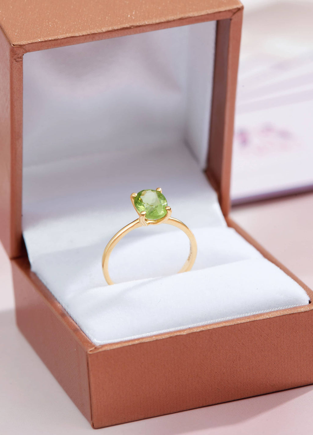 Nhẫn nữ Vàng Đá quý thiên nhiên Oval Peridot Solitaire Ring in 14K Yellow Gold by AME Jewellery