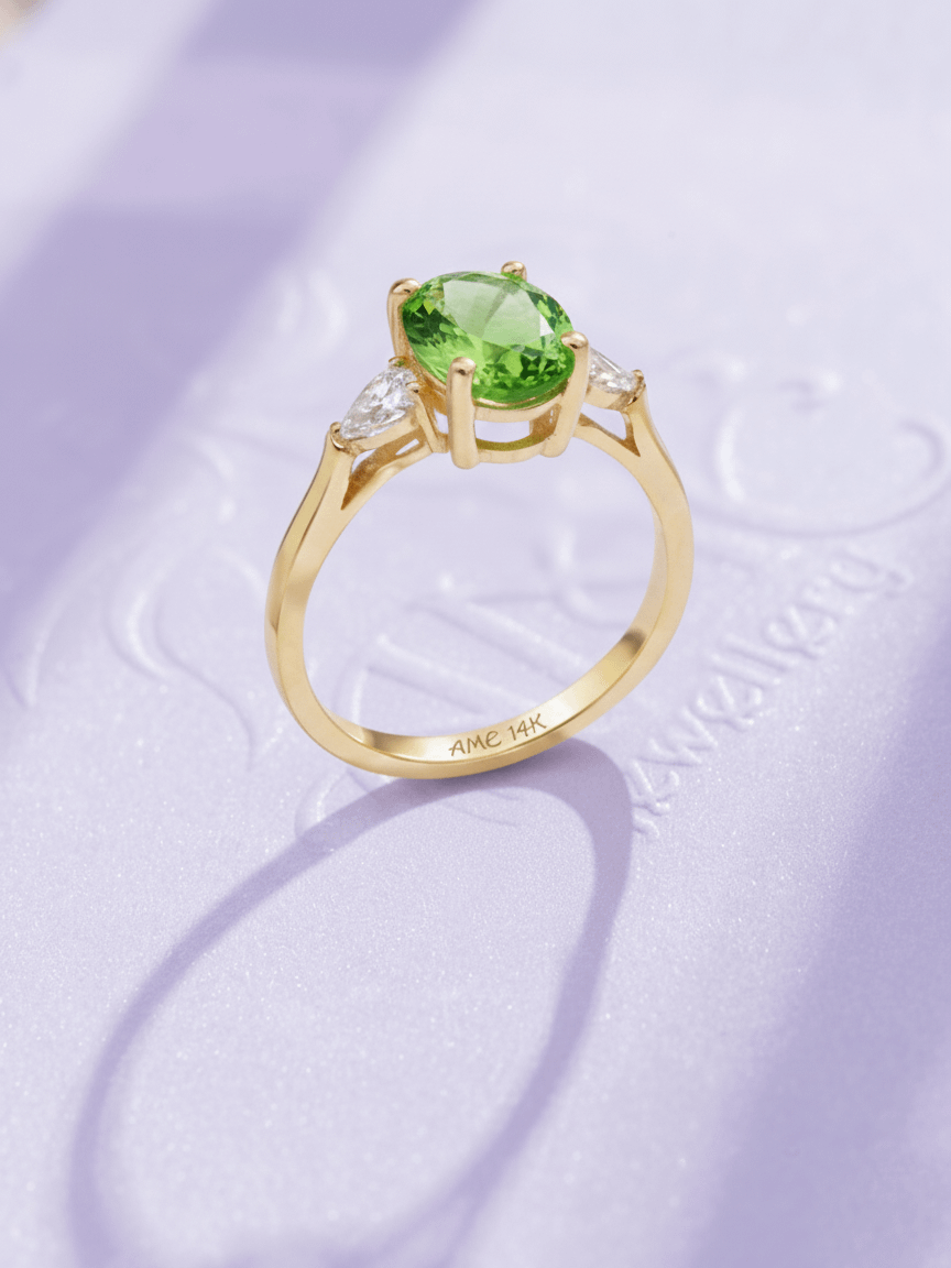 Nhẫn nữ Vàng Đá quý tự nhiên Oval Peridot Ring in 14K Yellow Gold by AME Jewellery