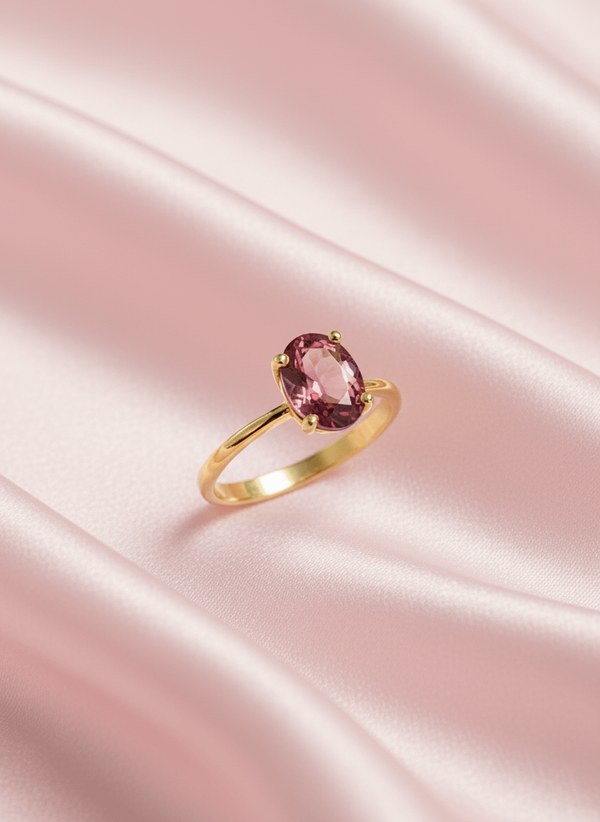 Nhẫn Vàng Đá quý tự nhiên Oval Pink-Brown Tourmaline Ring 14K Yellow Gold by AME Jewellery