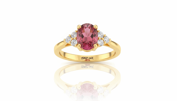 Nhẫn Vàng Đá quý tự nhiên Oval Pink Purple Garnet Ring in 14K Yellow Gold by AME Jewellery