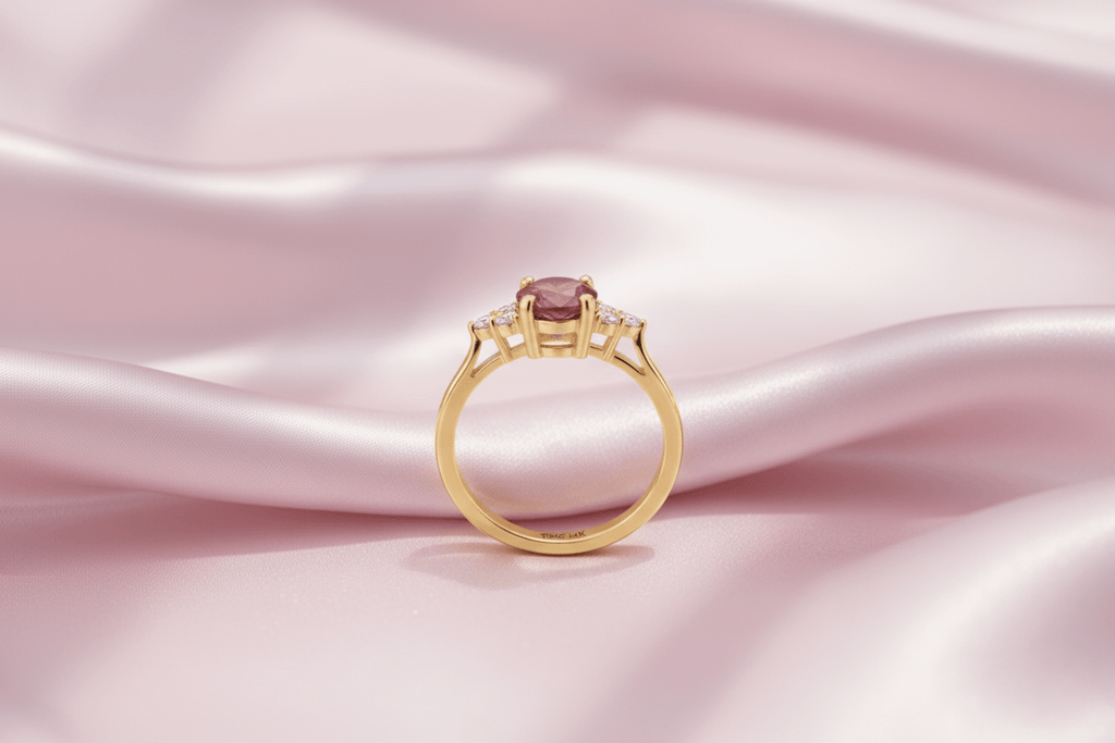 Nhẫn Vàng Đá quý tự nhiên Oval Pink Purple Garnet Ring in 14K Yellow Gold by AME Jewellery