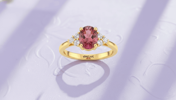Nhẫn Vàng Đá quý tự nhiên Oval Pink Purple Garnet Ring in 14K Yellow Gold by AME Jewellery