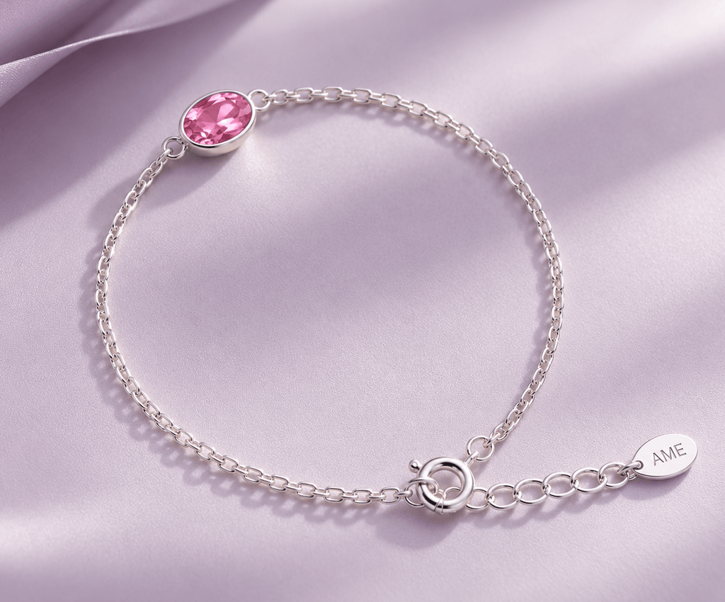 Natural oval Pink Topaz Bracelet in Sterling Silver by AME Jewellery. 