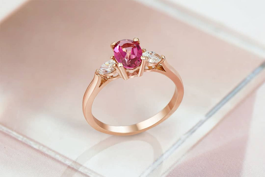 Nhẫn nữ Vàng Hồng Đá quý tự nhiên oval Pink Topaz Ring in 14K Rose Gold by AME Jewellery