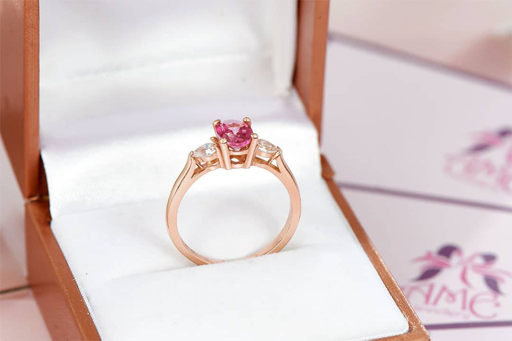 Nhẫn nữ Vàng Hồng Đá quý tự nhiên oval Pink Topaz Ring in 14K Rose Gold by AME Jewellery