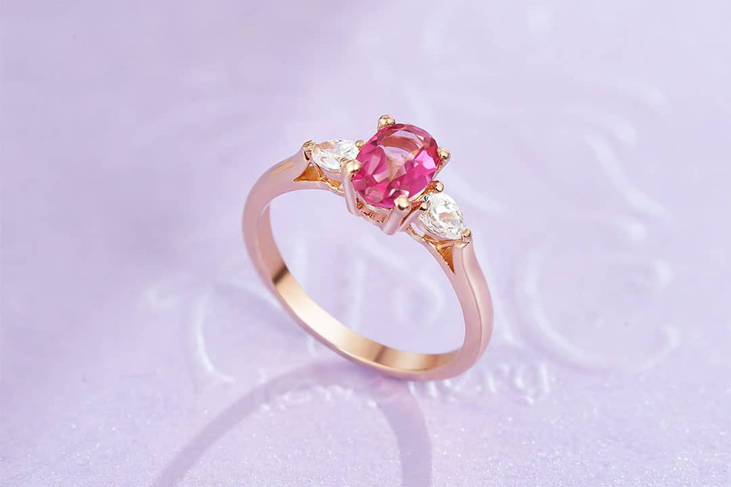 Nhẫn nữ Vàng Hồng Đá quý tự nhiên oval Pink Topaz Ring in 14K Rose Gold by AME Jewellery