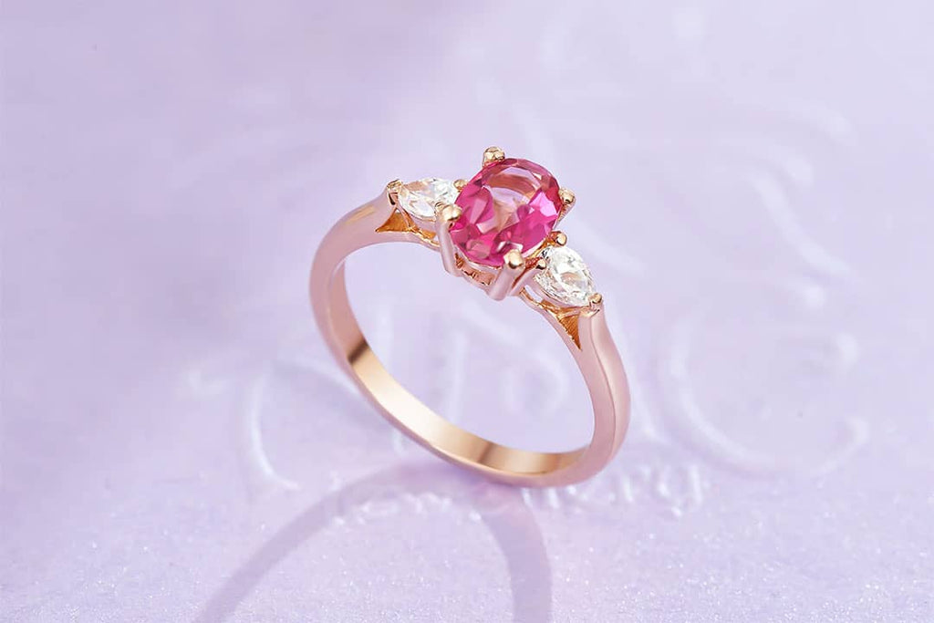 Natural oval Pink Topaz Ring in 14K Rose Gold by AME Jewellery