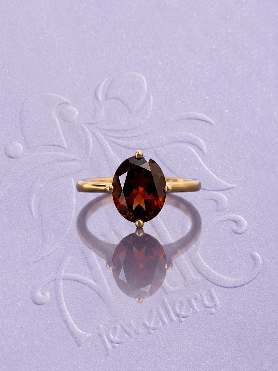 Nhẫn Vàng Đá quý tự nhiên Natural Oval Red Garnet Ring in 14K Yellow Gold by AME Jewellery