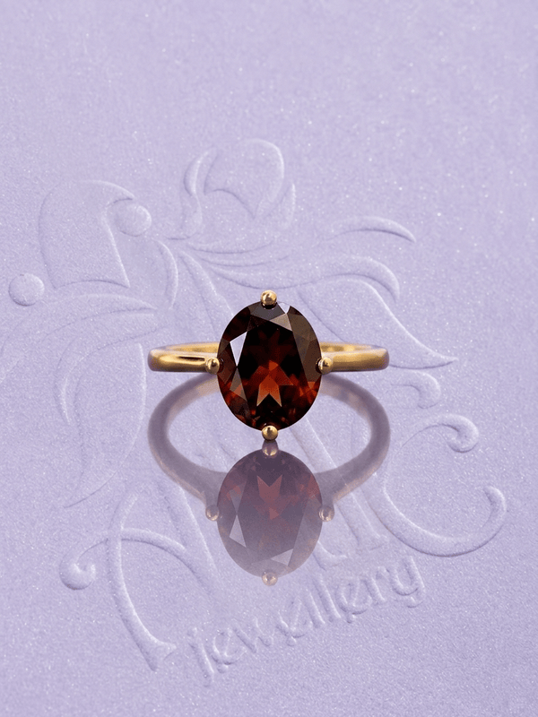 Nhẫn Vàng Đá quý tự nhiên Natural Oval Red Garnet Ring in 14K Yellow Gold by AME Jewellery