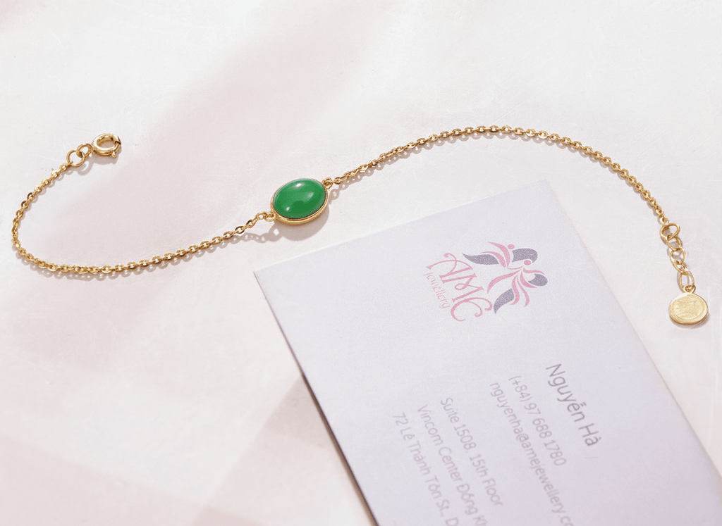 Lắc tay Vàng Đá quý thiên nhiên Cẩm Thạch Miến Điện | Burmese Jadeite Jade Bracelet in 14K Yellow Gold by AME Jewellery
