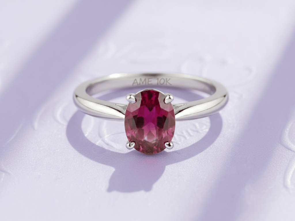 Nhẫn Vàng trắng Đá quý tự nhiên Oval Ruby Ring in 10K White Gold by AME Jewellery
