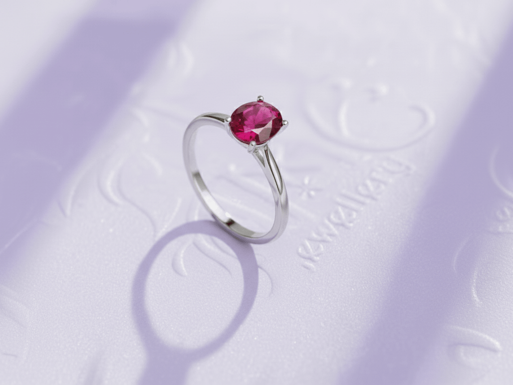 Nhẫn Vàng trắng Đá quý tự nhiên Oval Ruby Ring in 10K White Gold by AME Jewellery