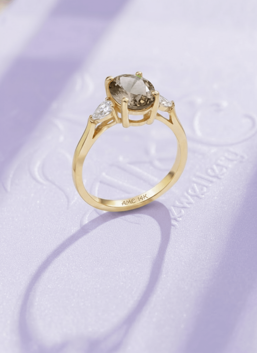 Nhẫn nữ Vàng Đá quý tự nhiên Smoky Quartz Ring in 14K Yellow Gold by AME Jewellery