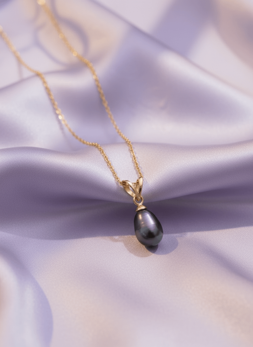 Mặt dây chuyền Vàng 14K Ngọc trai Aubergine Pear Freshwater Pearl Gold Pendant Necklace by AME Jewellery