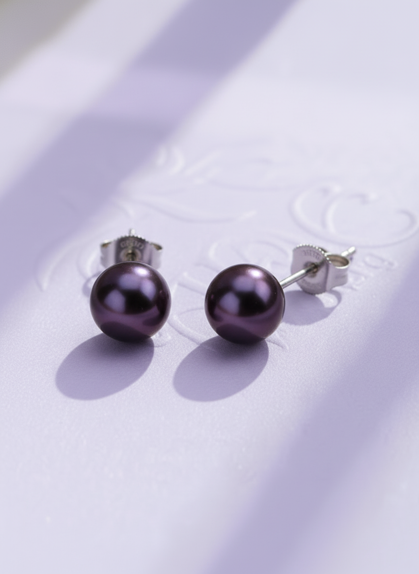 Bông tai Vàng trắng aubergine freshwater pearl Freshwater Cultured Pearl Earrings in 14K White Gold by AME Jewellery