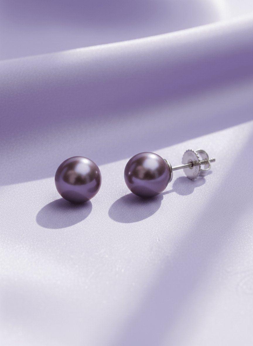 Bông tai Vàng trắng aubergine freshwater pearl Freshwater Cultured Pearl Earrings in 14K White Gold by AME Jewellery