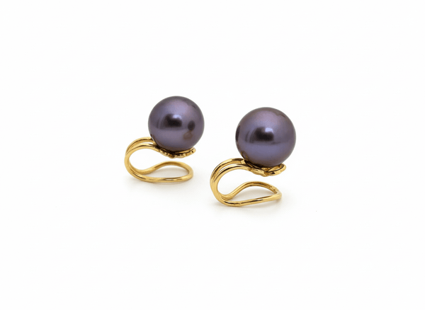 Bông tai Kẹp Ngọc trai Aubergine Freshwater Cultured Pearl Clip-onEarrings in 14K Yellow Gold by AME Jewellery