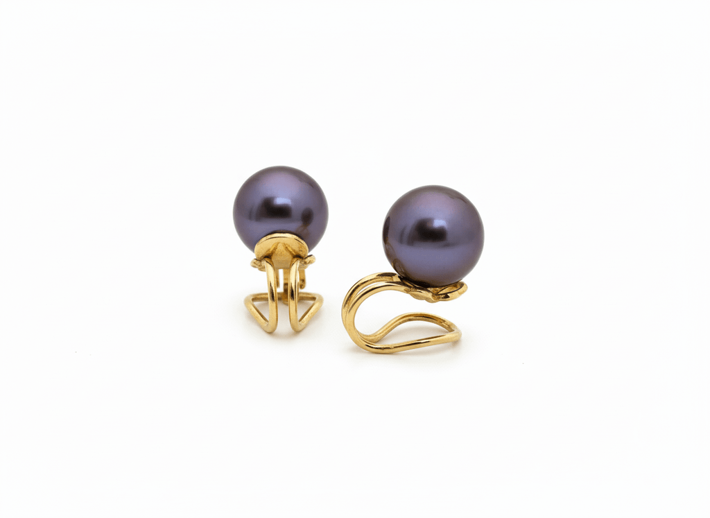 Bông tai Kẹp Ngọc trai Aubergine Freshwater Cultured Pearl Clip-onEarrings in 14K Yellow Gold by AME Jewellery