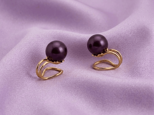 Bông tai Kẹp Ngọc trai Aubergine Freshwater Cultured Pearl Clip-onEarrings in 14K Yellow Gold by AME Jewellery