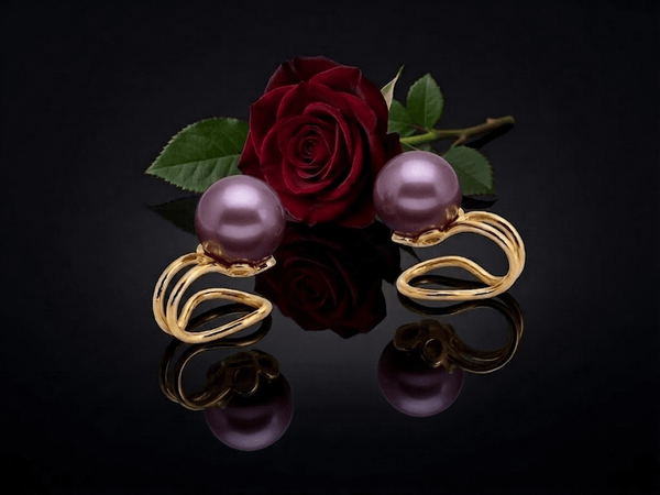 Bông tai Kẹp Ngọc trai Aubergine Freshwater Cultured Pearl Clip-onEarrings in 14K Yellow Gold by AME Jewellery