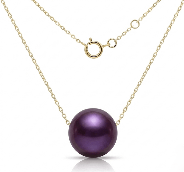 Aubergine Freshwater Pearl Chain Necklace in 14K Yellow Gold