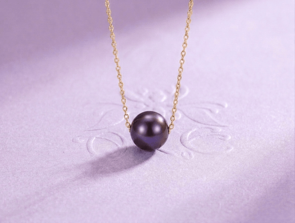Aubergine Freshwater Pearl Chain Necklace in 14K Yellow Gold