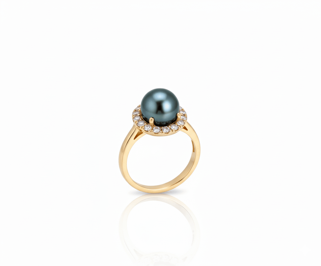 Nhẫn nữ Vàng 14K Ngọc trai Peacock Freshwater Pearl Halo Ring in 14K Yellow Gold  by AME Jewellery