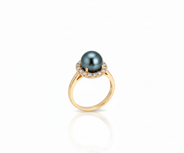 Nhẫn nữ Vàng 14K Ngọc trai Peacock Freshwater Pearl Halo Ring in 14K Yellow Gold  by AME Jewellery