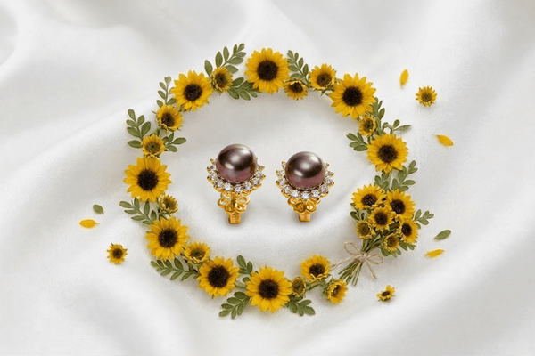 Drawing inspiration from the vibrant beauty of the sunflower, AME Jewellery presents our exquisite Aubergine Freshwater Cultured Pearl Sunflower Earrings in 14-karat Yellow Gold by AME Jewellery.