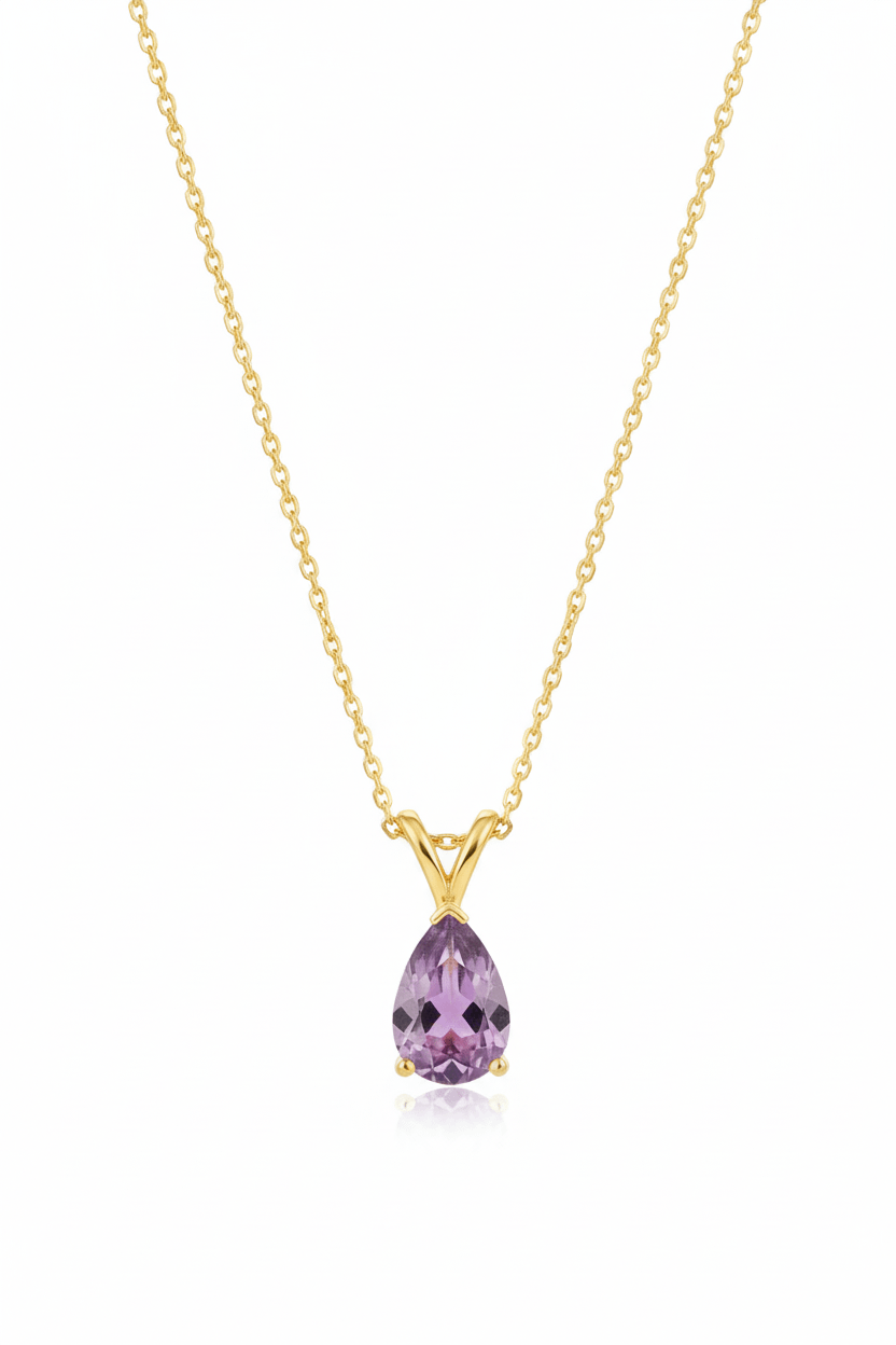 Mặt dây Vàng Đá quý thiên nhiên Pear-shaped Amethyst Pendant Necklace in 14K Yellow Gold by AME Jewellery