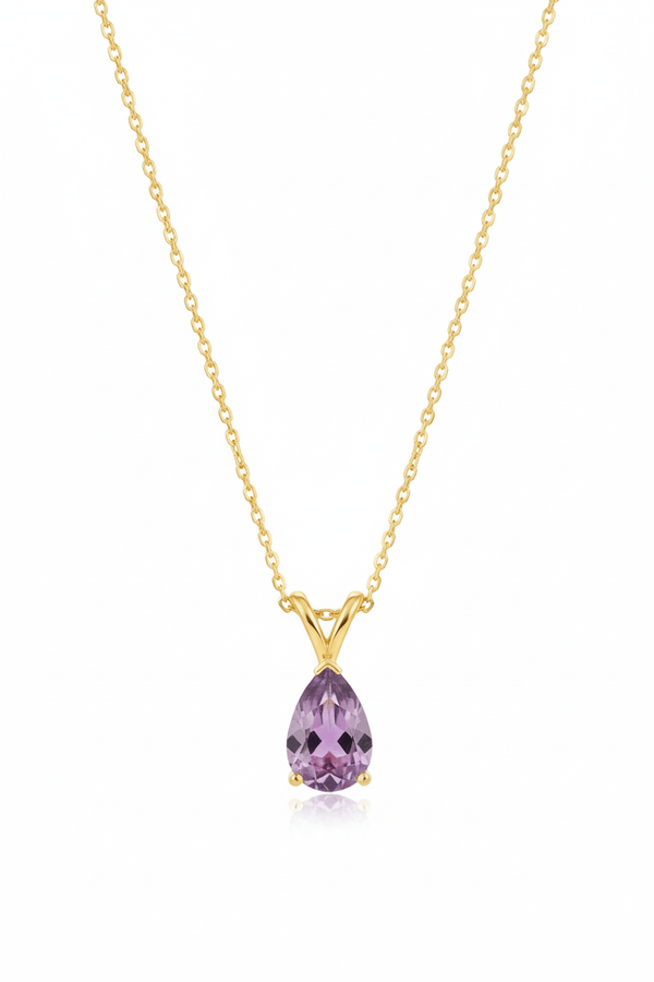 Mặt dây Vàng Đá quý thiên nhiên Pear-shaped Amethyst Pendant Necklace in 14K Yellow Gold by AME Jewellery