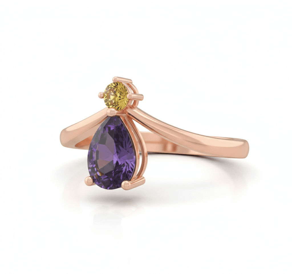Nhẫn Vàng hồng Đá quý tự nhiên Natural Pear-cut Amethyst & Yellow Sapphire Ring in 14K Rose Gold by AME Jewellery