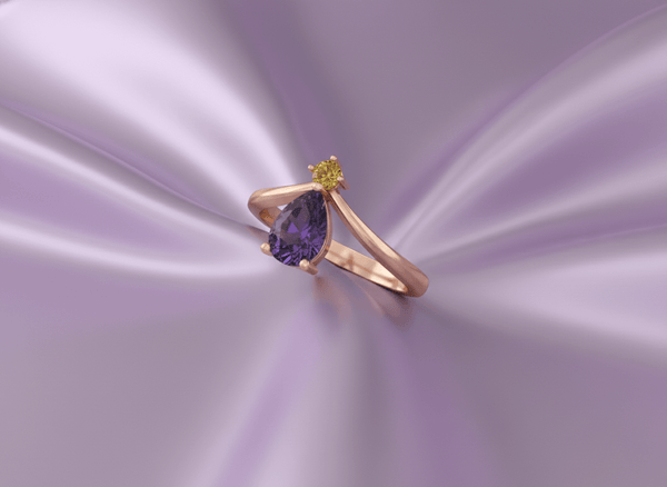 Nhẫn Vàng hồng Đá quý tự nhiên Natural Pear-cut Amethyst & Yellow Sapphire Ring in 14K Rose Gold by AME Jewellery
