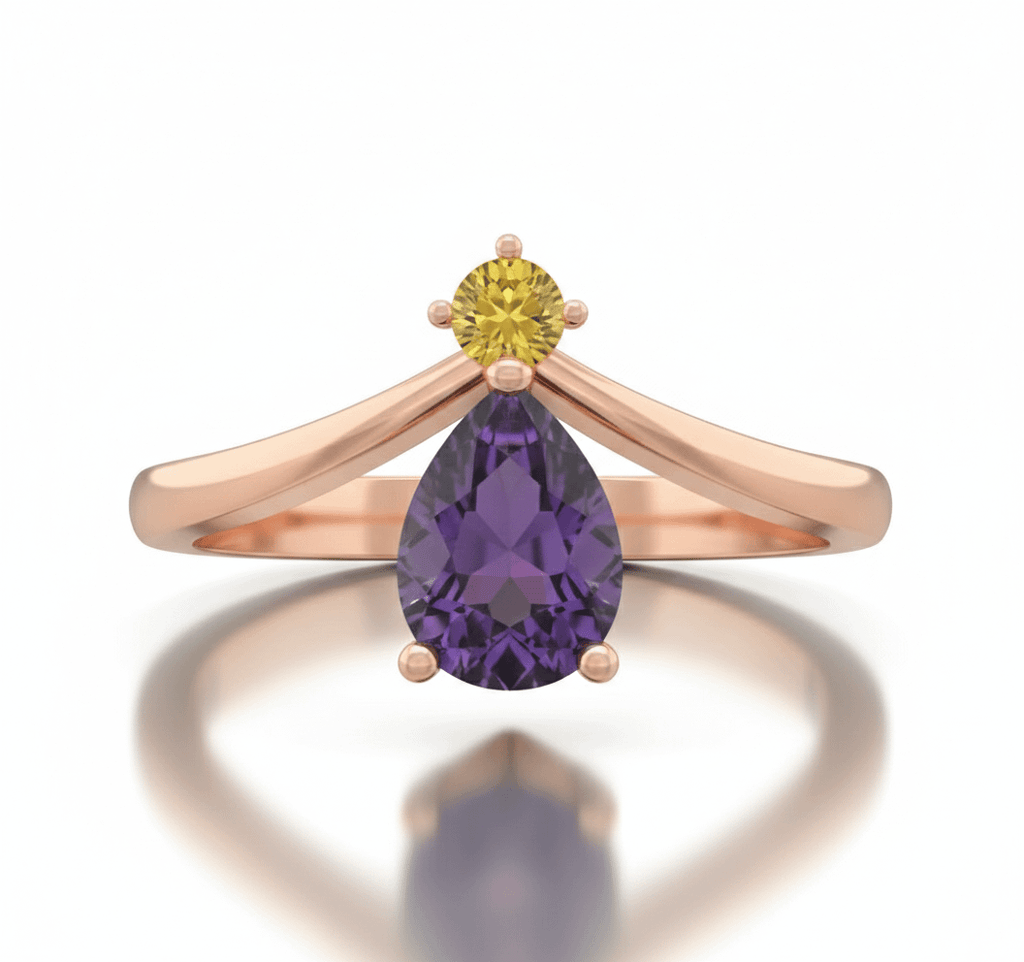 Nhẫn Vàng hồng Đá quý tự nhiên Natural Pear-cut Amethyst & Yellow Sapphire Ring in 14K Rose Gold by AME Jewellery