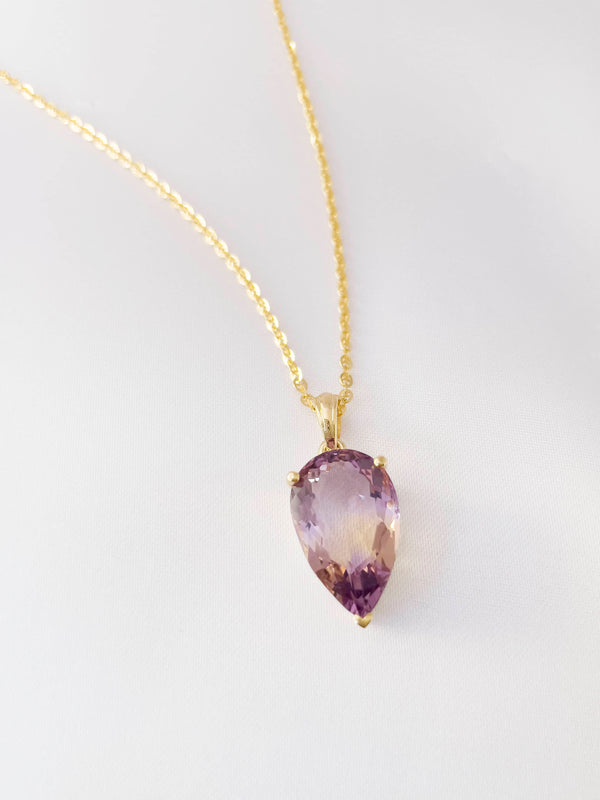 Mặt dây chuyền Vàng Đá quý tự nhiên Pear Ametrine Pendant Necklace in 14K Yellow Gold by AME Jewellery