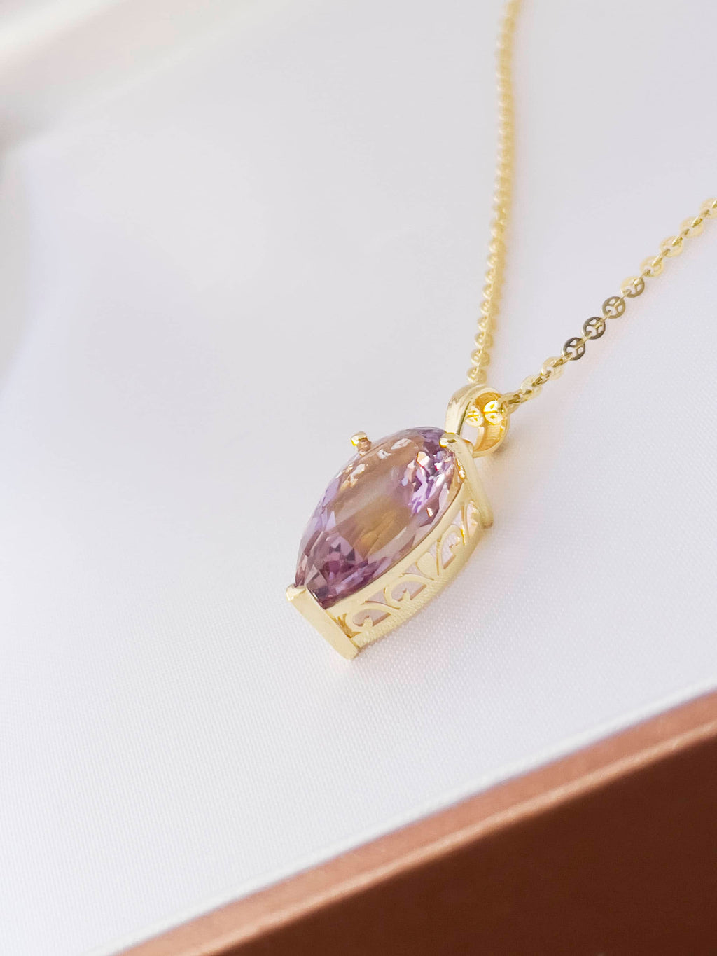 Mặt dây chuyền Vàng Đá quý tự nhiên Pear Ametrine Pendant Necklace in 14K Yellow Gold by AME Jewellery