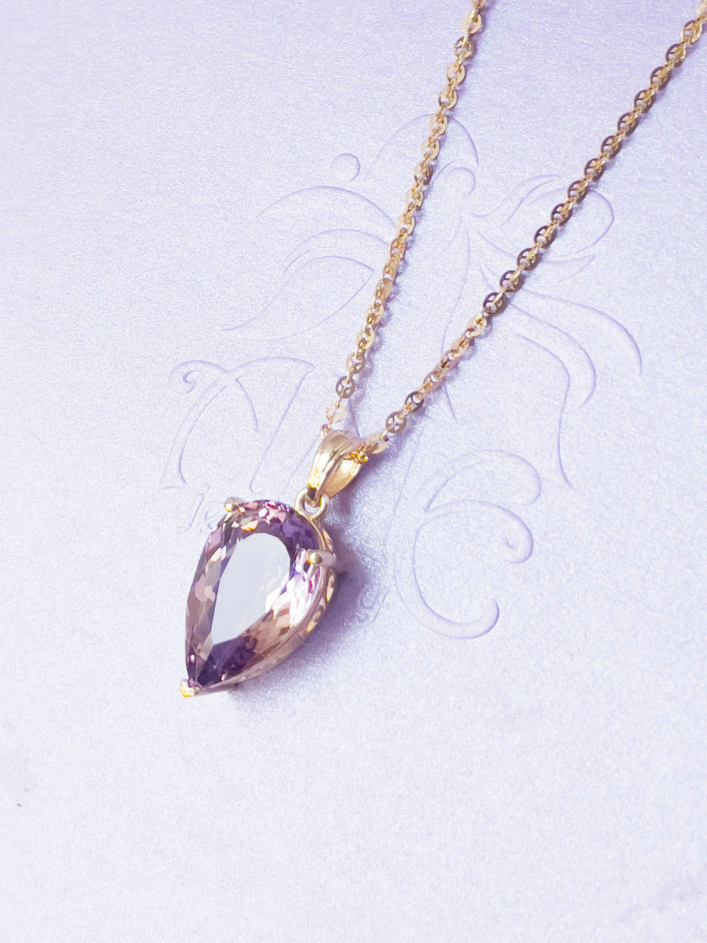 Mặt dây chuyền Vàng Đá quý tự nhiên Pear Ametrine Pendant Necklace in 14K Yellow Gold by AME Jewellery