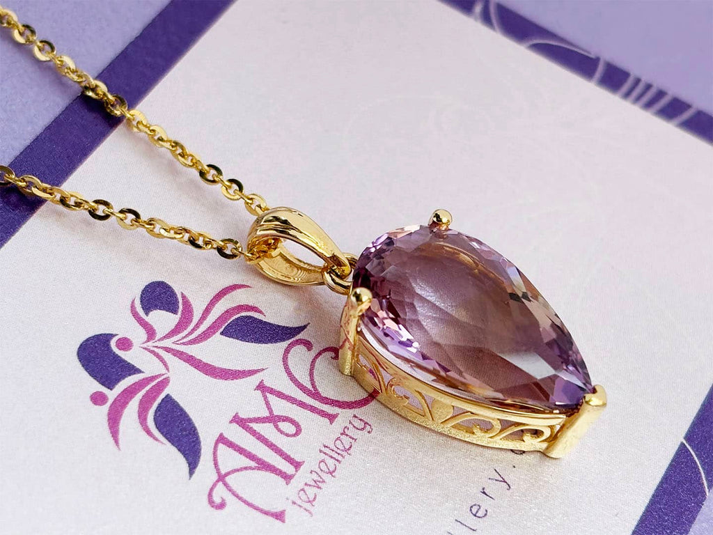 Mặt dây chuyền Vàng Đá quý tự nhiên Pear Ametrine Pendant Necklace in 14K Yellow Gold by AME Jewellery