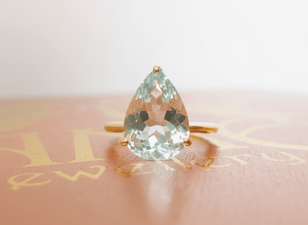Nhẫn nữ Vàng Đá quý tự nhiên Pear Aquamarine Ring in 14K Yellow Gold by AME Jewellery