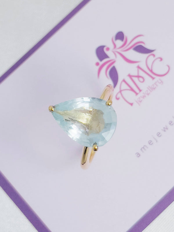 Nhẫn nữ Vàng Đá quý tự nhiên Pear Aquamarine Ring in 14K Yellow Gold by AME Jewellery