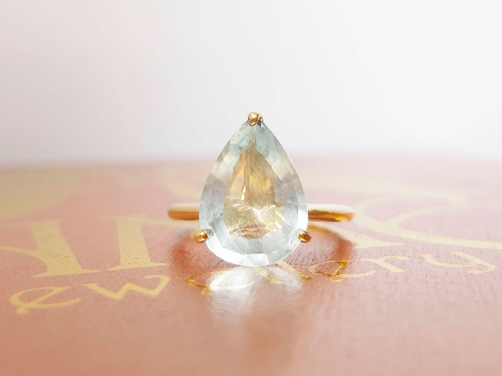 Nhẫn nữ Vàng Đá quý tự nhiên Pear Aquamarine Ring in 14K Yellow Gold by AME Jewellery