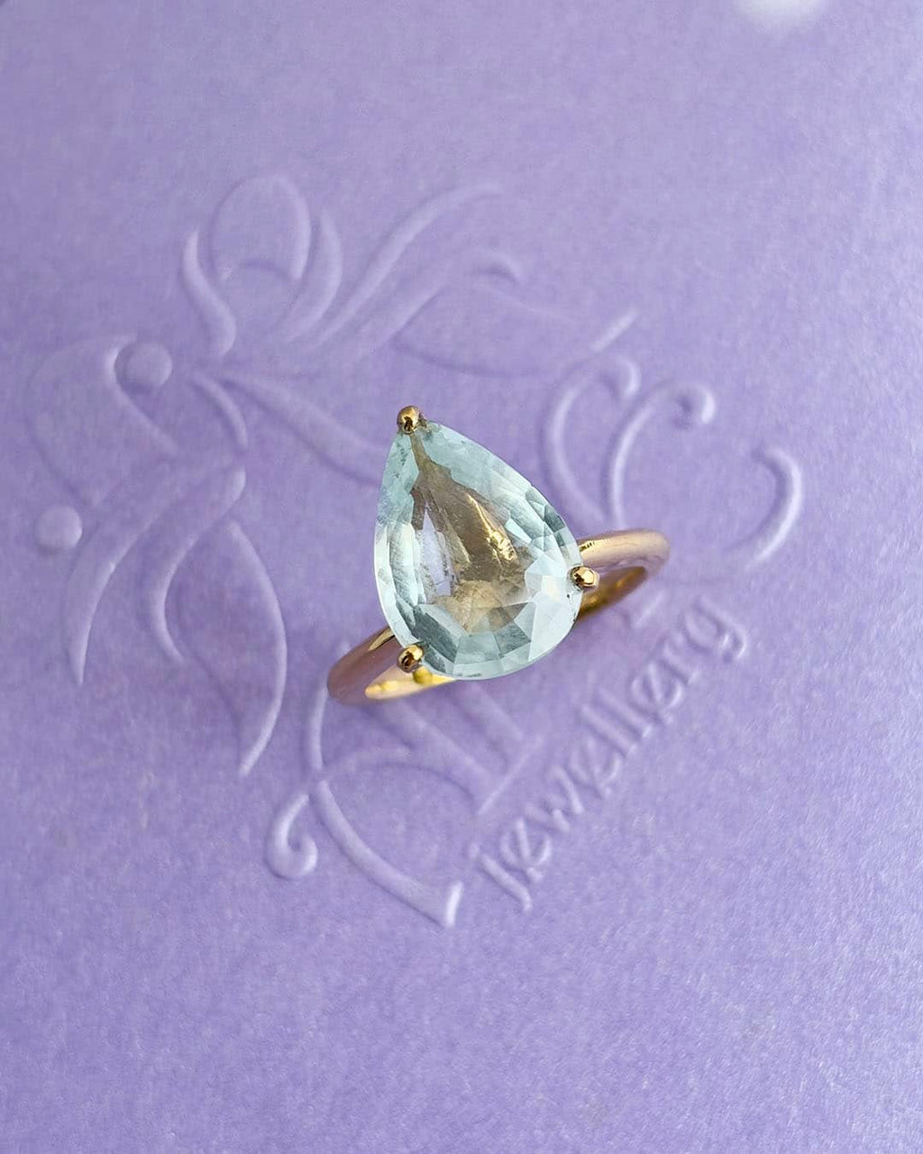 Nhẫn nữ Vàng Đá quý tự nhiên Pear Aquamarine Ring in 14K Yellow Gold by AME Jewellery