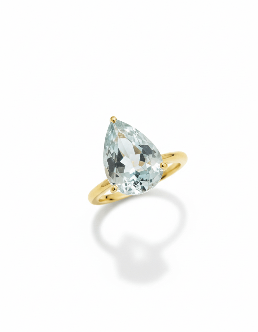 Nhẫn nữ Vàng Đá quý tự nhiên Pear Aquamarine Ring in 14K Yellow Gold by AME Jewellery