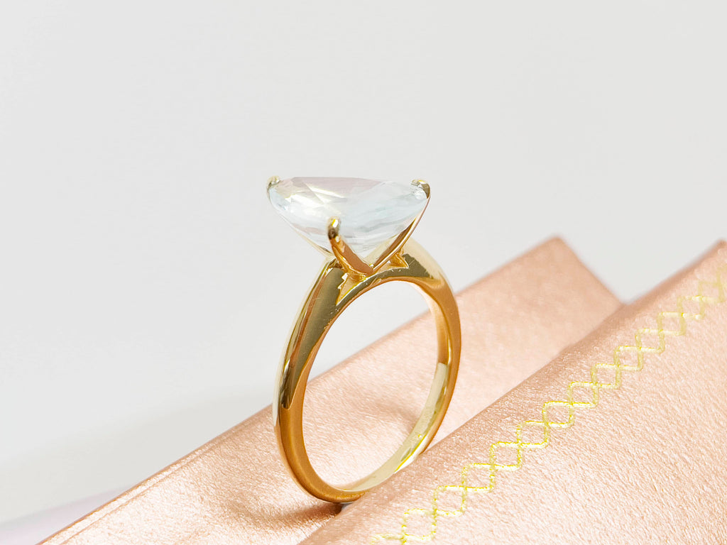 Nhẫn nữ Vàng Đá quý tự nhiên Pear Aquamarine Ring in 14K Yellow Gold by AME Jewellery