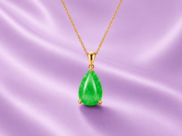 Natural Pear Burmese Jadeite Pendant in 14K Yellow Gold - AME Jewellery