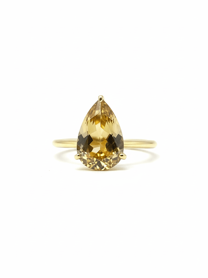 Nhẫn Vàng đá quý tự nhiên Pear-cut Citrine Ring in 14K Yellow Gold by AME Jewellery