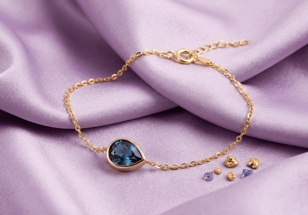 Lắc vàng đá quý tự nhiên Natural Pear-cut London Blue Topaz Bracelet in 14K Yellow Gold by AME Jewellery